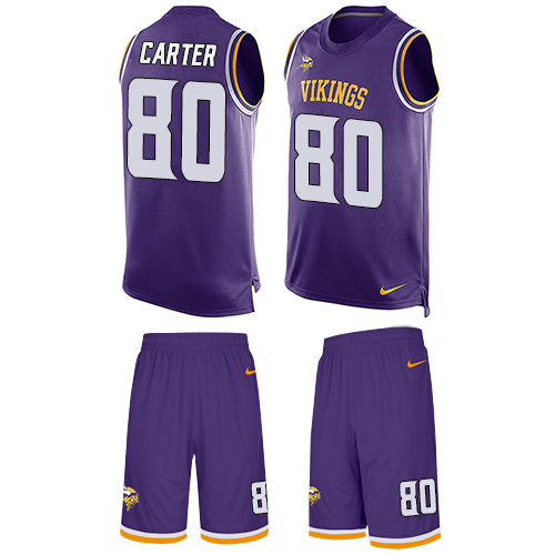 Nike Vikings #80 Cris Carter Purple Team Color Men's Stitched NFL Limited Tank Top Suit Jersey - Click Image to Close